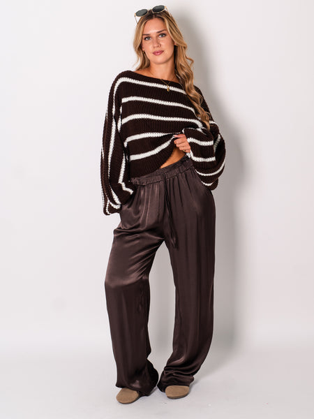 Niva Crop Streifen Pullover - Braun/Weiß