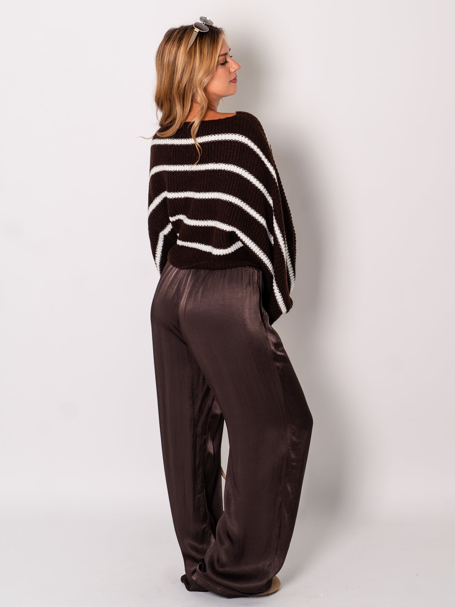 Niva Crop Streifen Pullover - Braun/Weiß