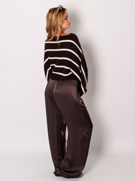 Niva Crop Streifen Pullover - Braun/Weiß