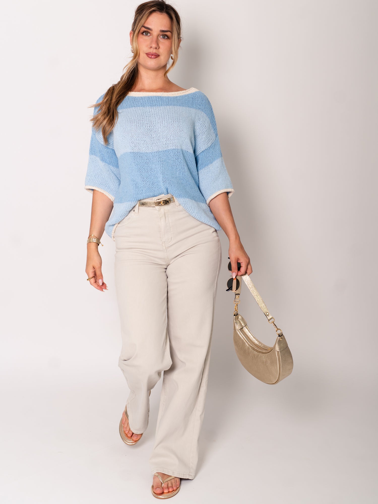 Summer Strick Pullover - Blau/Beige