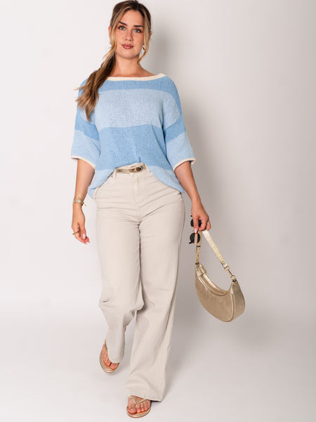 Summer Strick Pullover - Blau/Beige