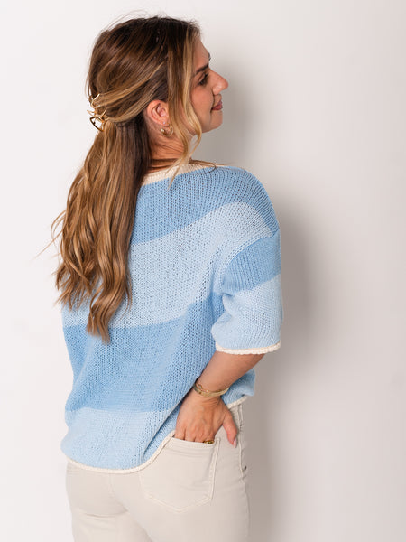 Summer Strick Pullover - Blau/Beige