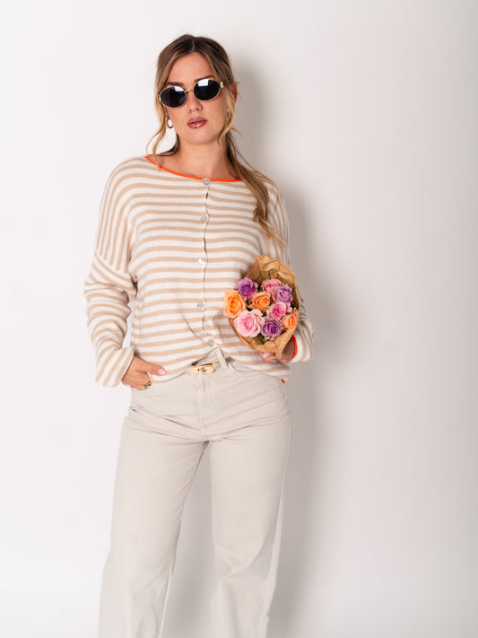 Ari Soft Strickjacke - Taupe/Creme