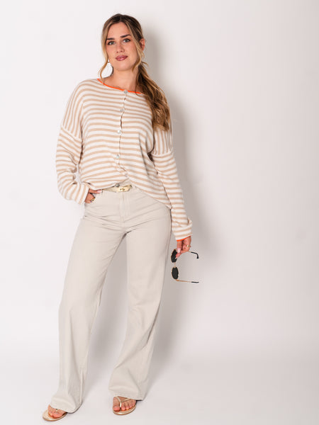 Ari Soft Strickjacke - Taupe/Creme