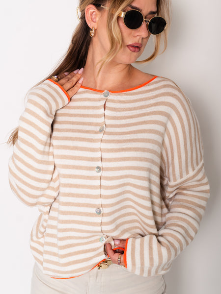 Ari Soft Strickjacke - Taupe/Creme