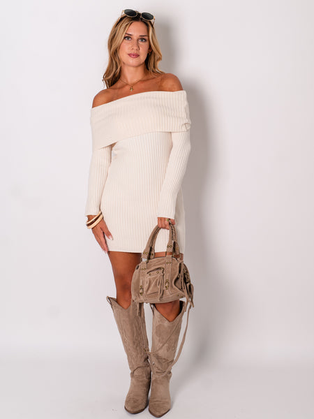 Sira Offshoulder Strickkleid - Creme