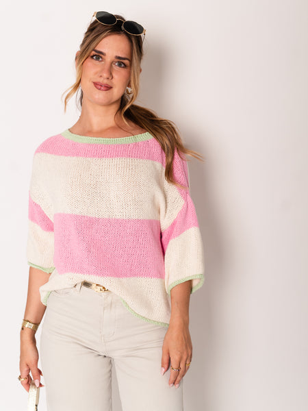 Summer Strick Pullover - Rosa/Beige/Mint
