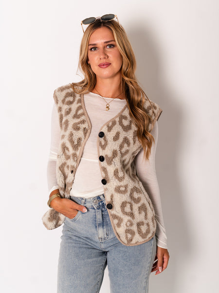 Leo Teddy Weste - Beige/Taupe