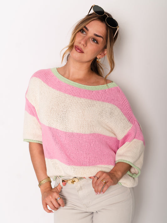 Summer Strick Pullover - Rosa/Beige/Mint