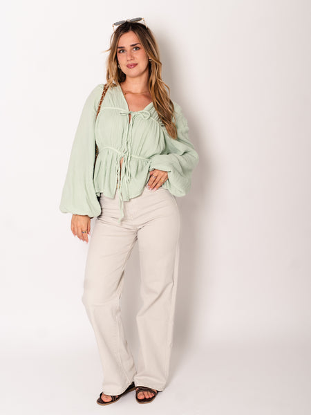 Eloise Musselin Bluse - Matcha