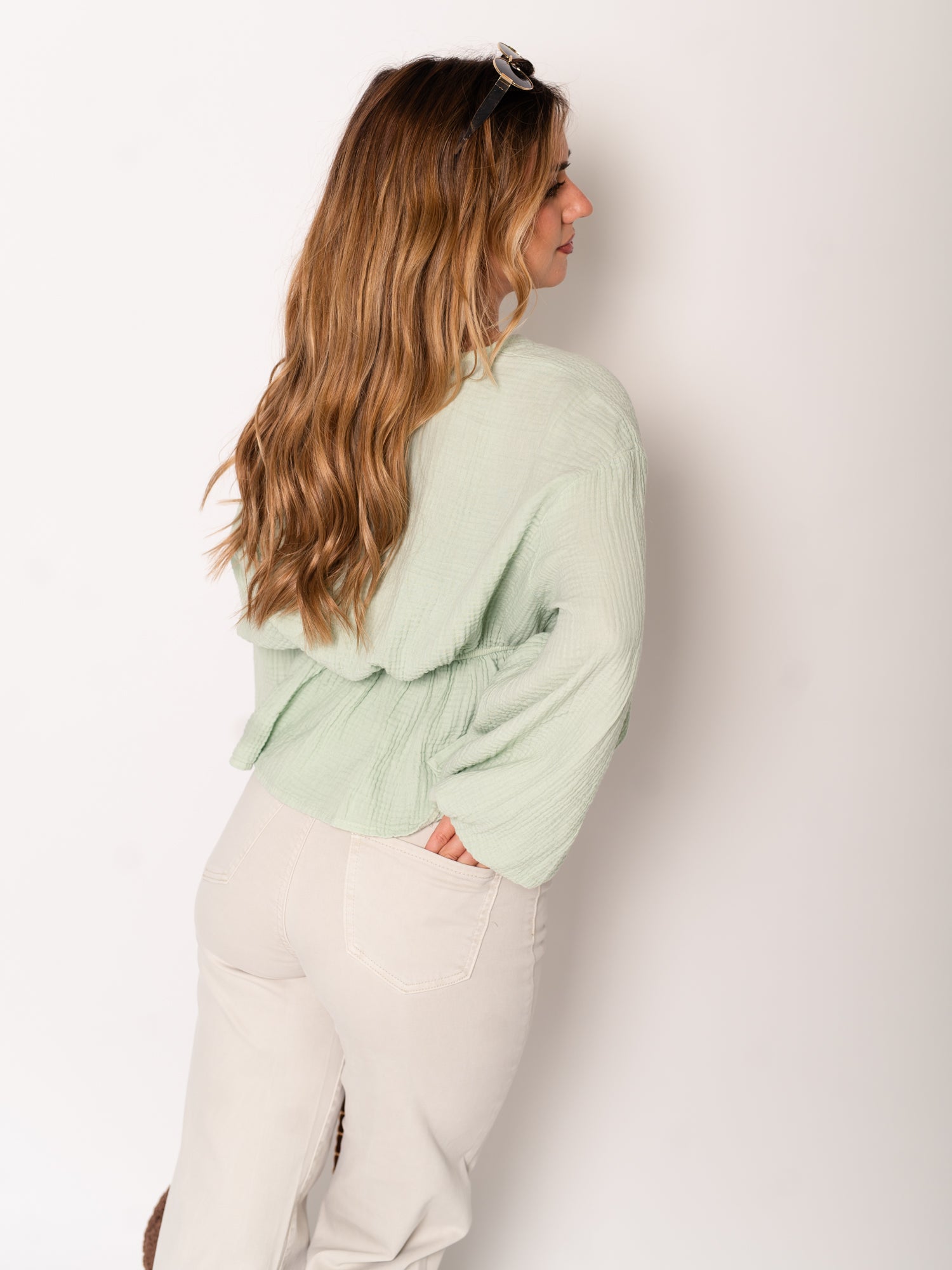 Eloise Musselin Bluse - Matcha