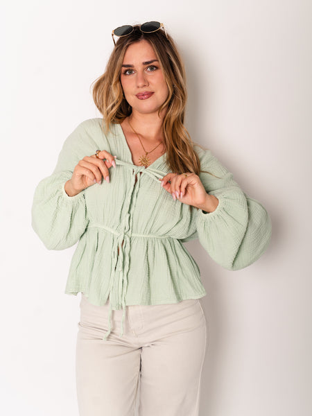 Eloise Musselin Bluse - Matcha