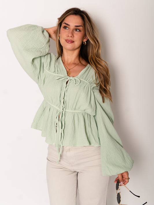 Eloise Musselin Bluse - Matcha