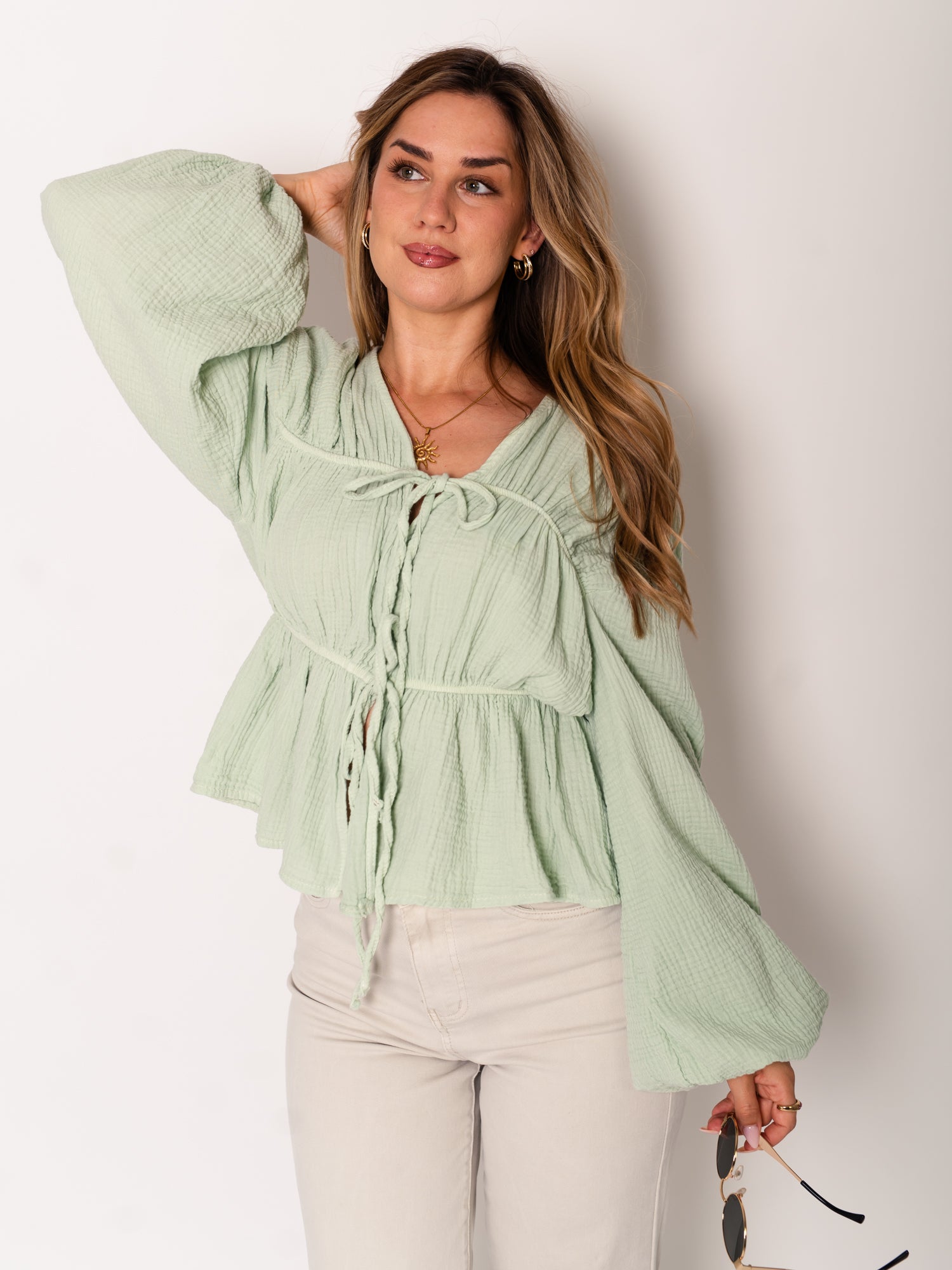 Eloise Musselin Bluse - Matcha