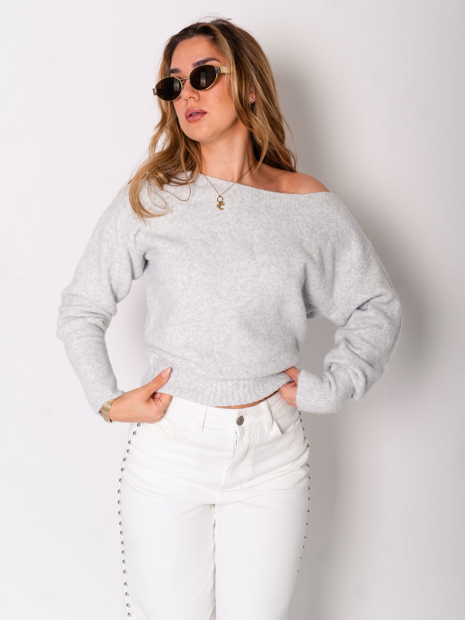 Zola Oneshoulder Pullover - Grau
