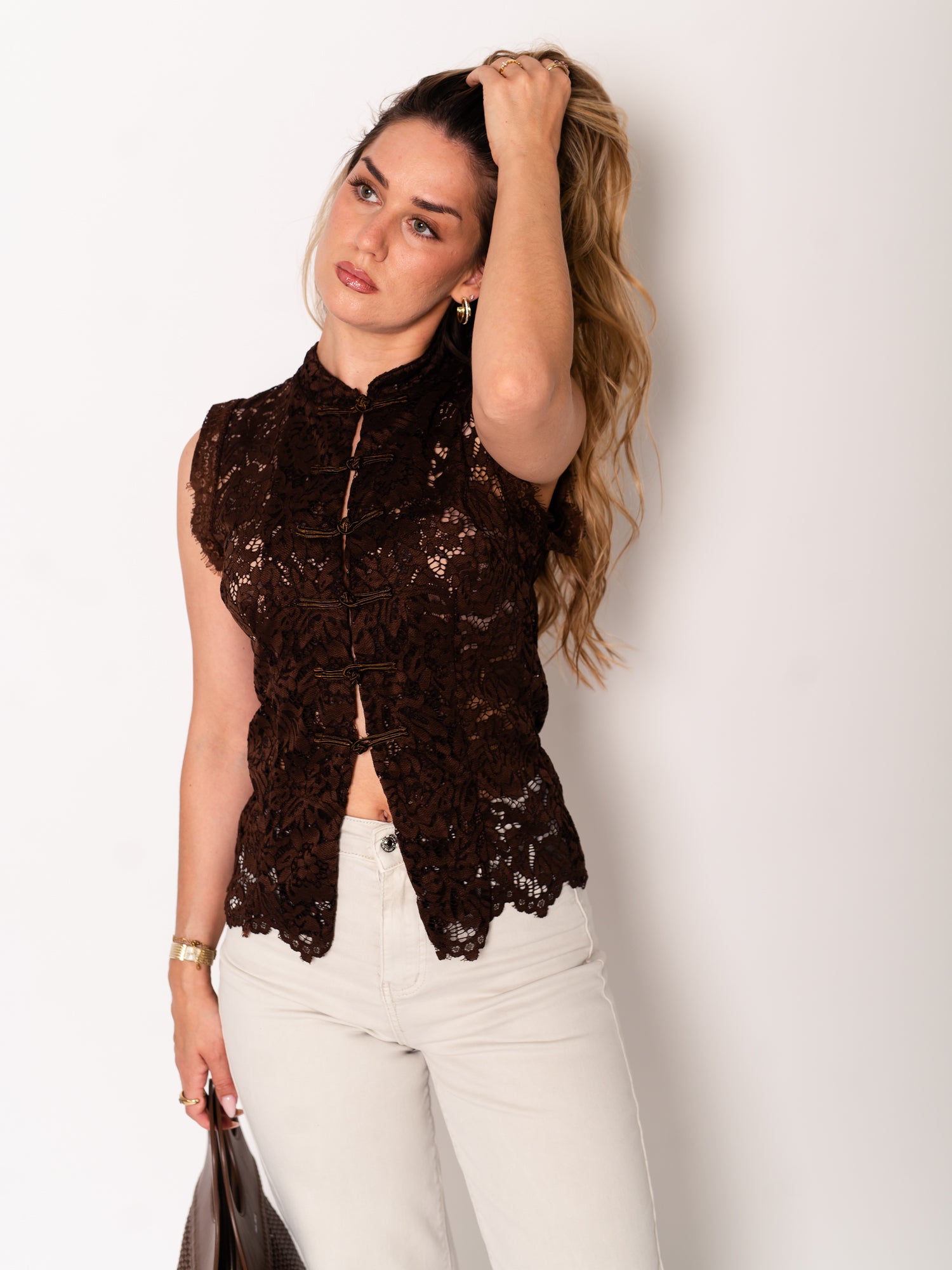 B-Ware 835. Emilia Spitzen Top - Braun