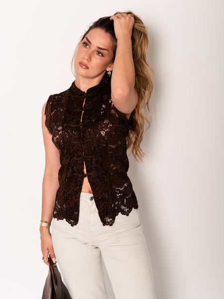 B-Ware 835. Emilia Spitzen Top - Braun