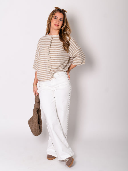 Sela Streifen Soft Strickjacke - Beige/Taupe