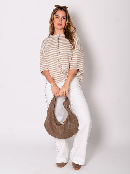 Sela Streifen Soft Strickjacke - Beige/Taupe