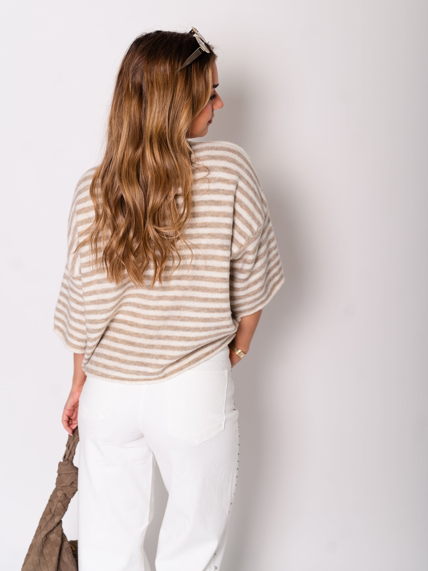 Sela Streifen Soft Strickjacke - Beige/Taupe