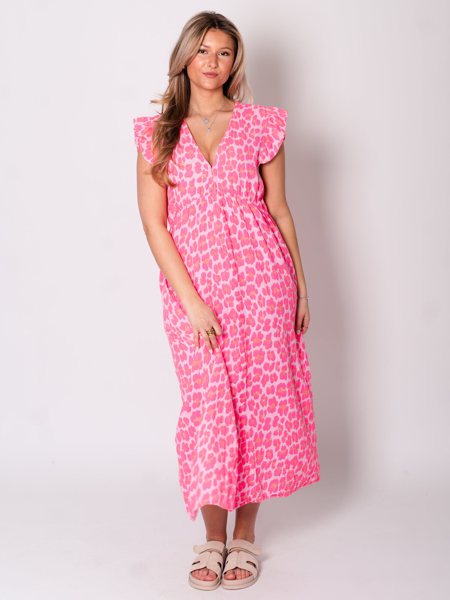 Leonora Musselin Kleid -  Leo/Pink Neon