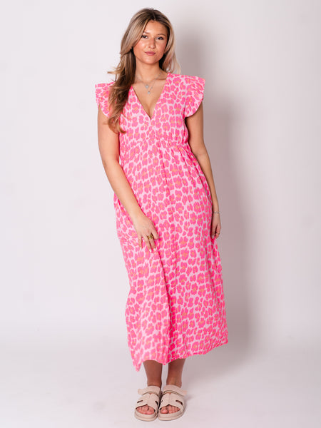 Leonora Musselin Kleid -  Leo/Pink Neon