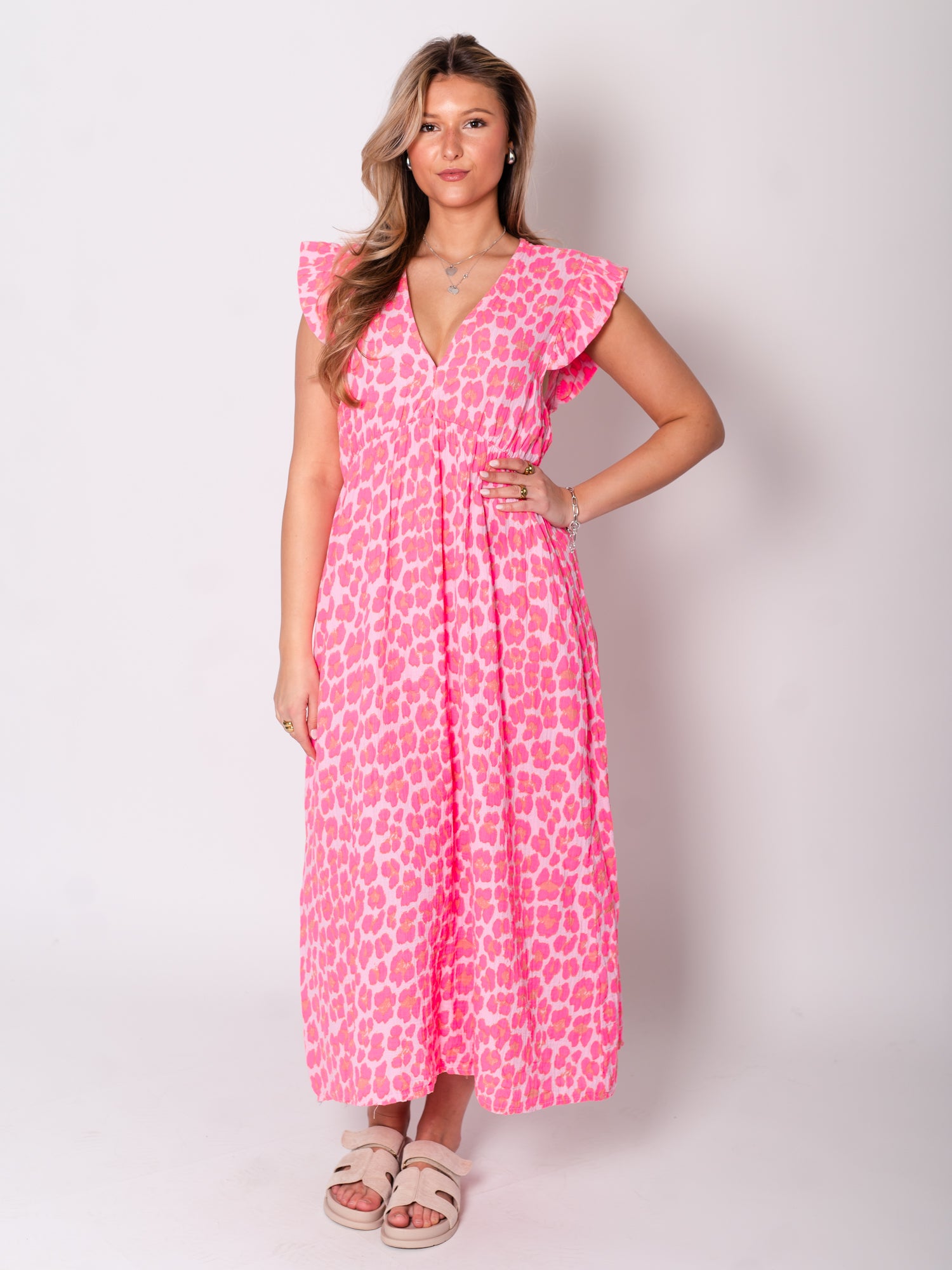 Leonora Musselin Kleid -  Leo/Pink Neon
