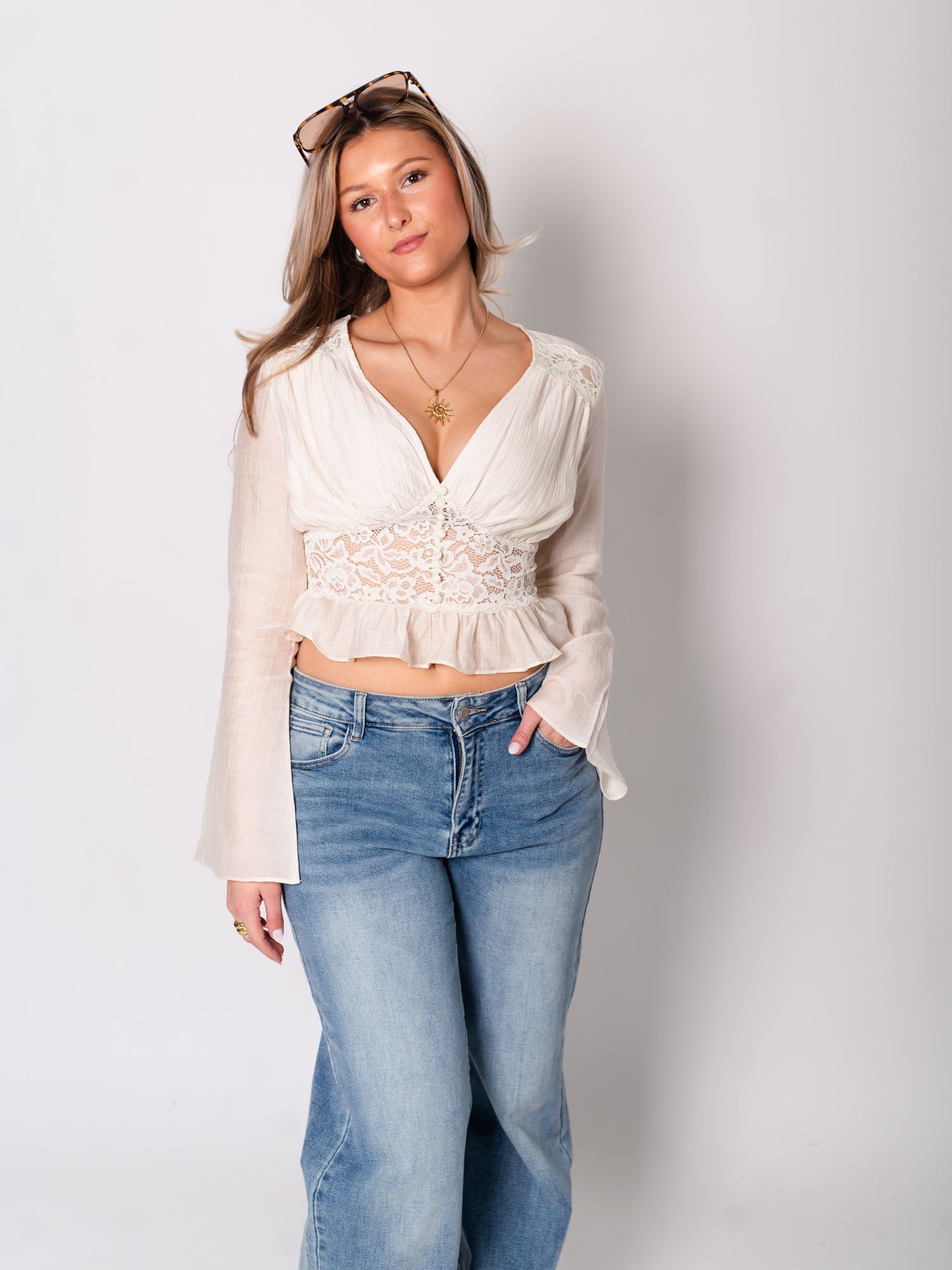 Indra Spitzen Bluse - Creme