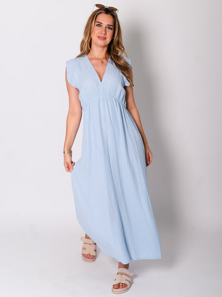 Leonora Musselin Kleid -  Hellblau