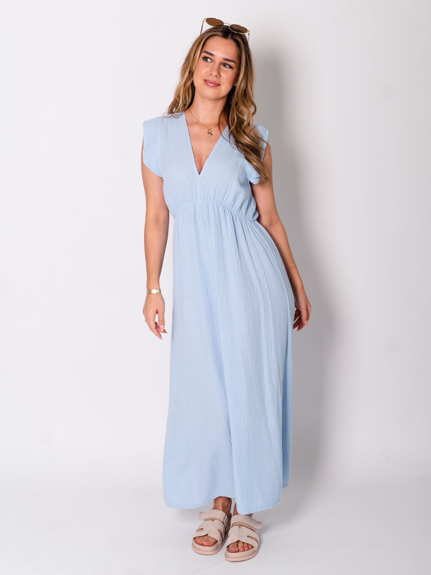 Leonora Musselin Kleid -  Hellblau