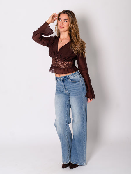 Indra Spitzen Bluse - Espresso