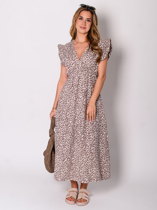 Leonora Musselin Kleid -  Leo/Taupe