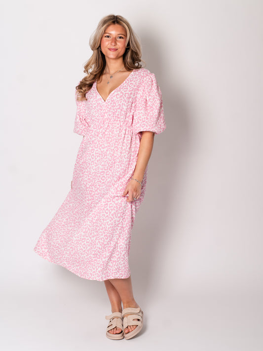 Amelia Musselin Kleid - Leo/Rosa/Weiß
