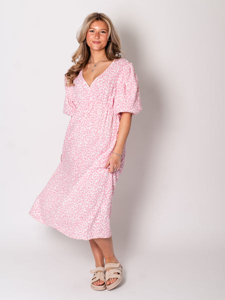 Amelia Musselin Kleid - Leo/Rosa/Weiß