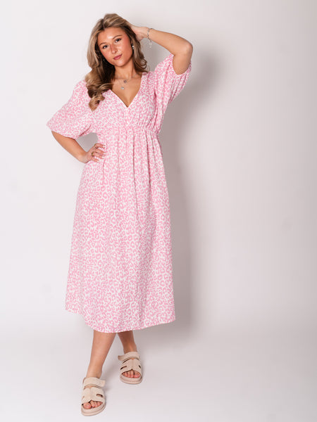 Amelia Musselin Kleid - Leo/Rosa/Weiß