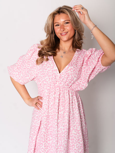 Amelia Musselin Kleid - Leo/Rosa/Weiß