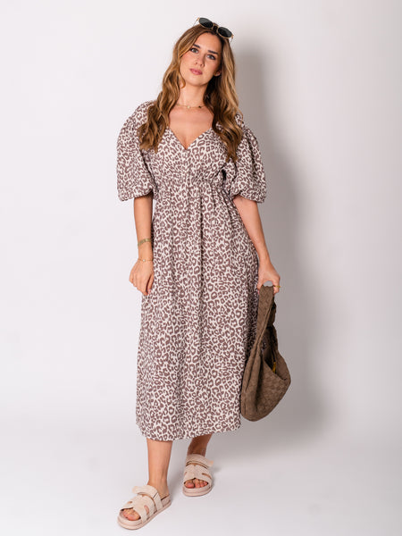 Amelia Musselin Kleid - Leo/Taupe