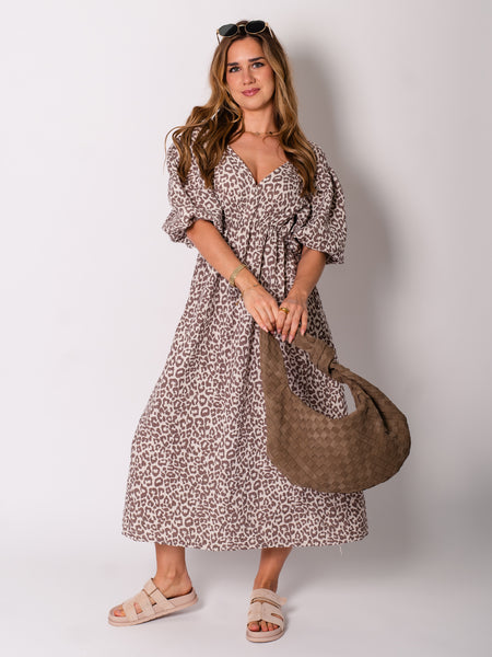 Amelia Musselin Kleid - Leo/Taupe