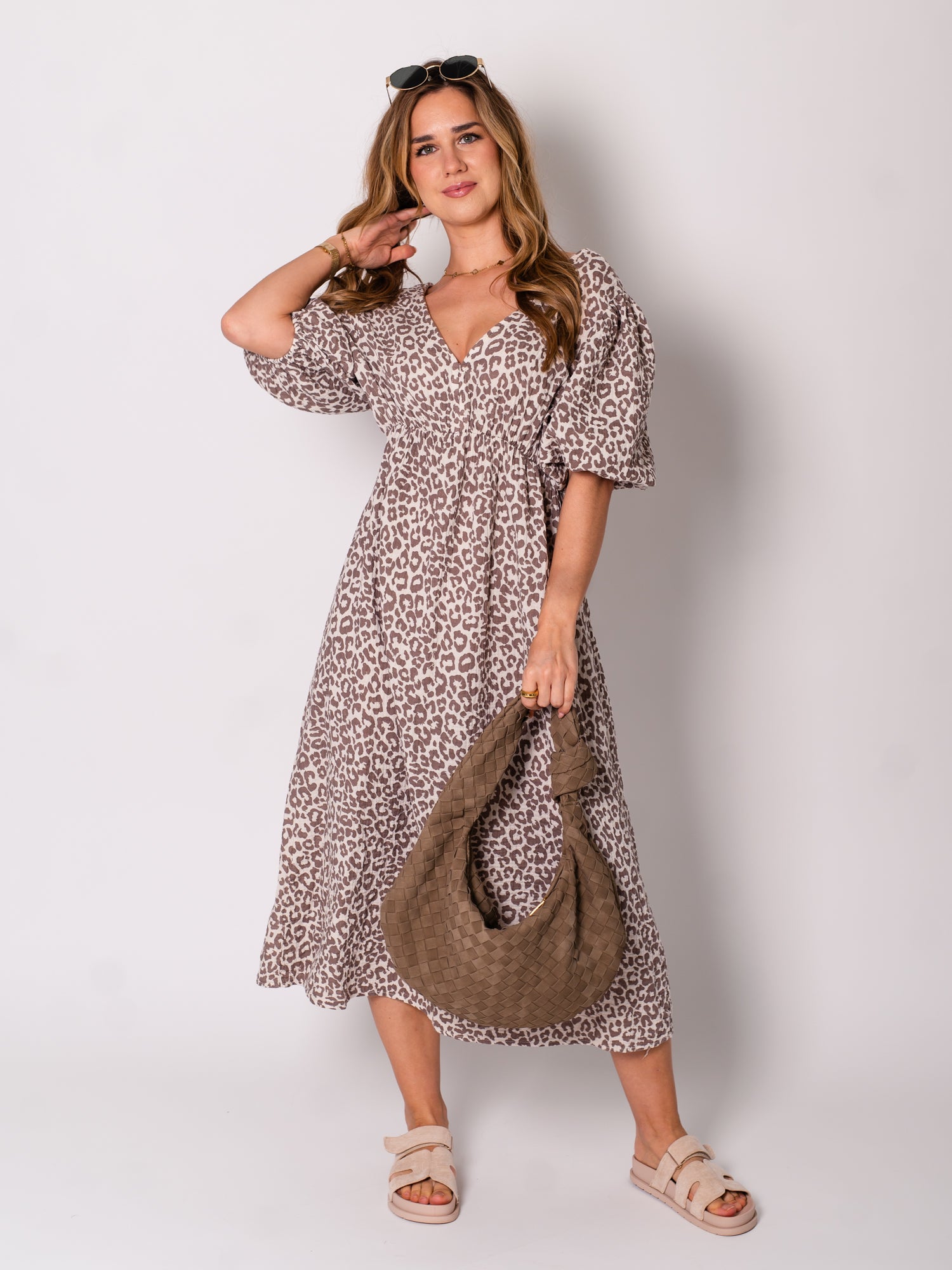 Amelia Musselin Kleid - Leo/Taupe