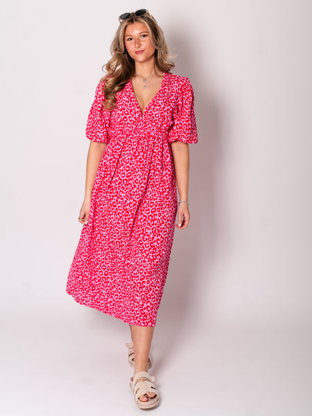 Amelia Musselin Kleid - Leo/Rosa/Rot