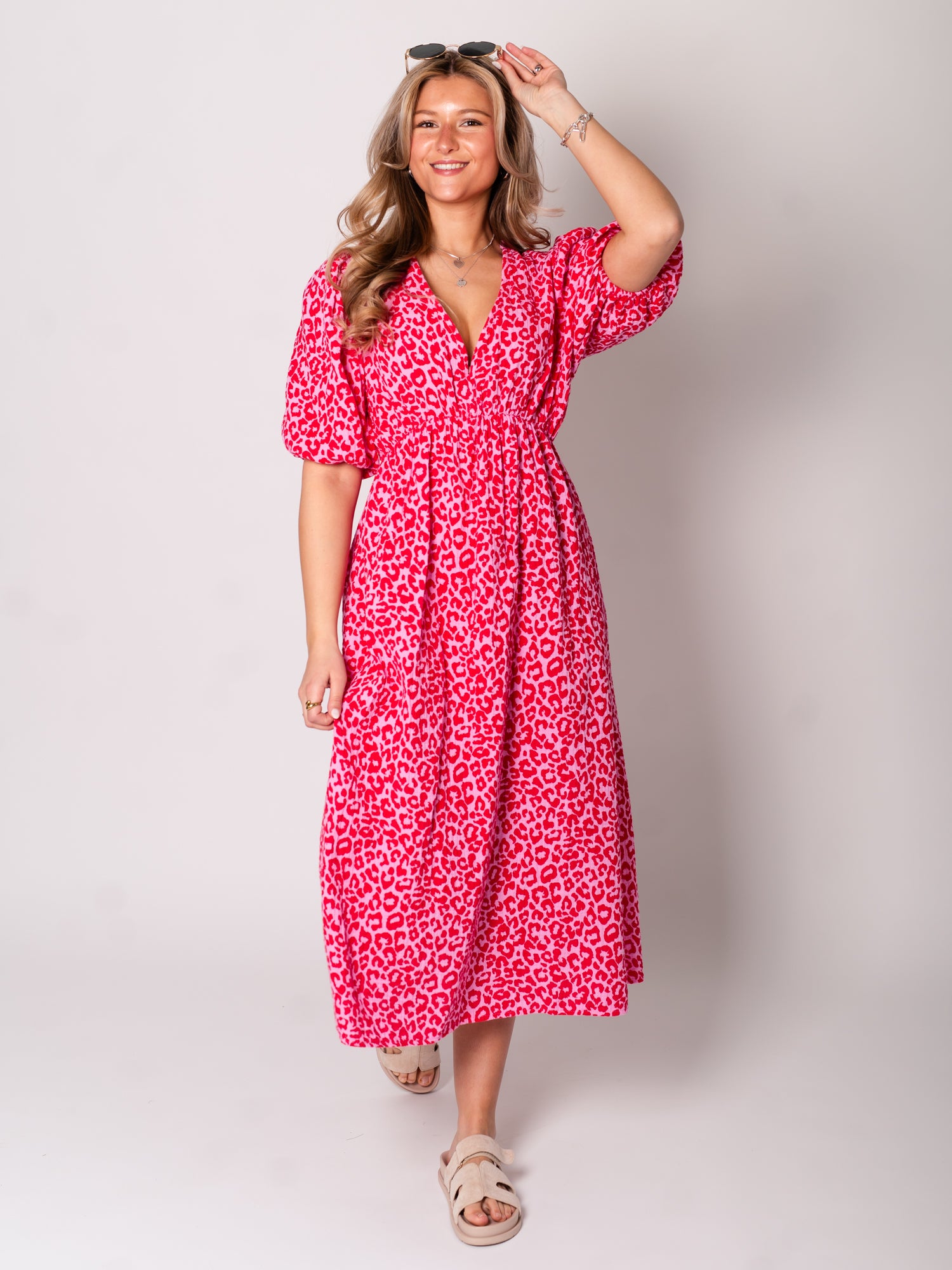 Amelia Musselin Kleid - Leo/Rosa/Rot