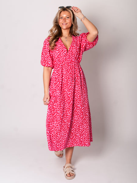 Amelia Musselin Kleid - Leo/Rosa/Rot