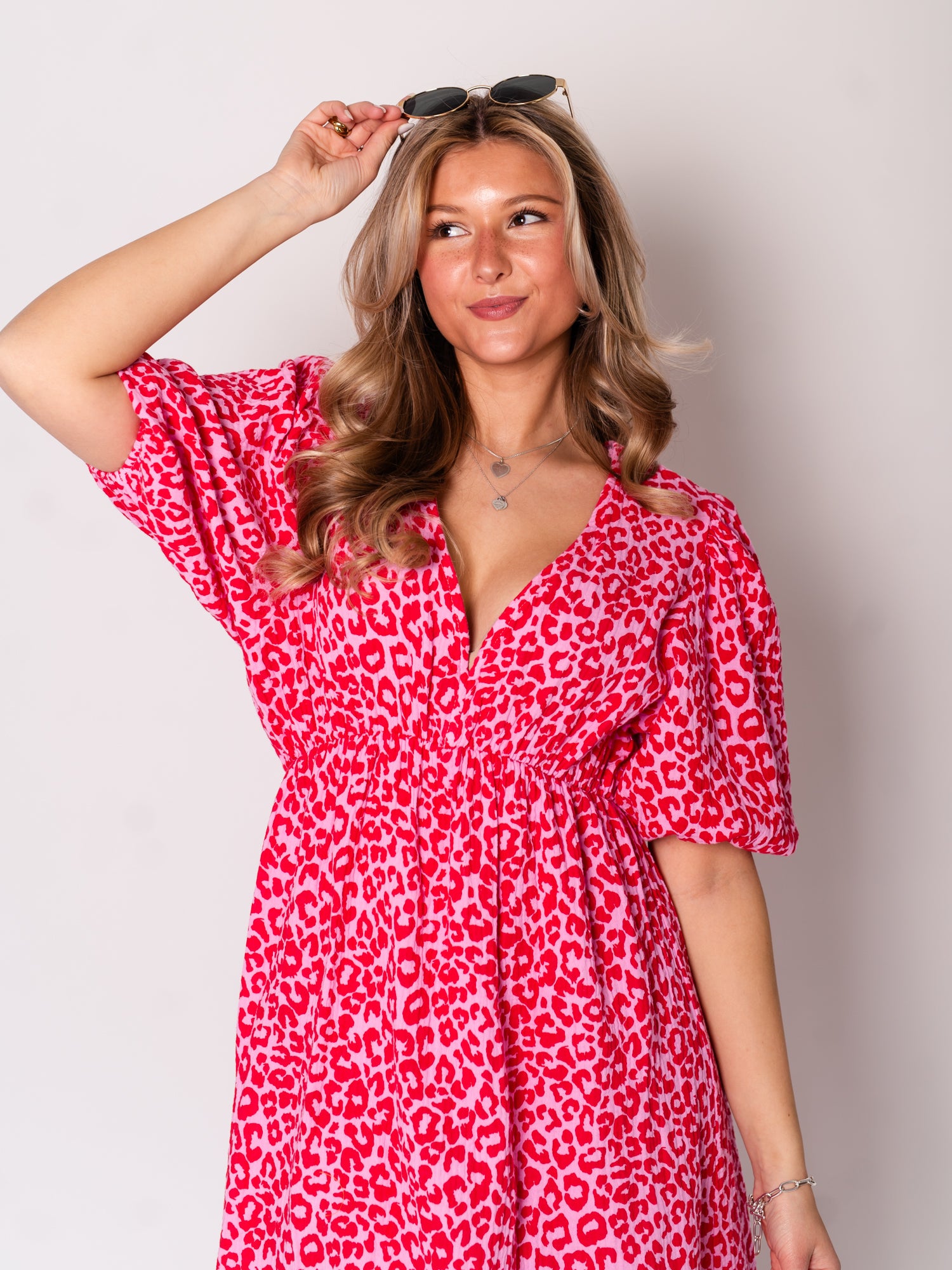 Amelia Musselin Kleid - Leo/Rosa/Rot