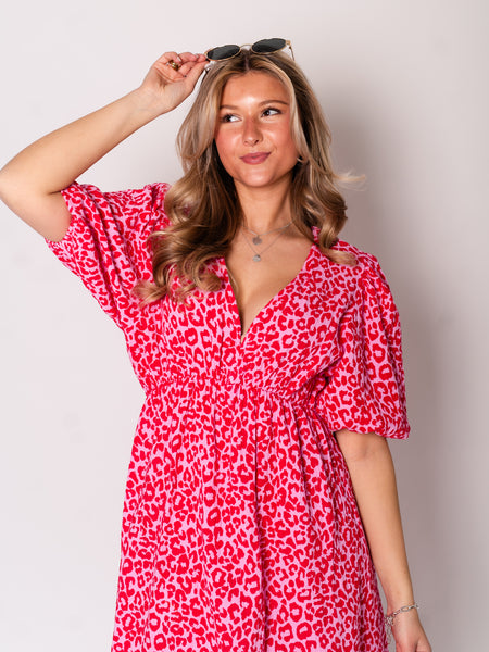 Amelia Musselin Kleid - Leo/Rosa/Rot