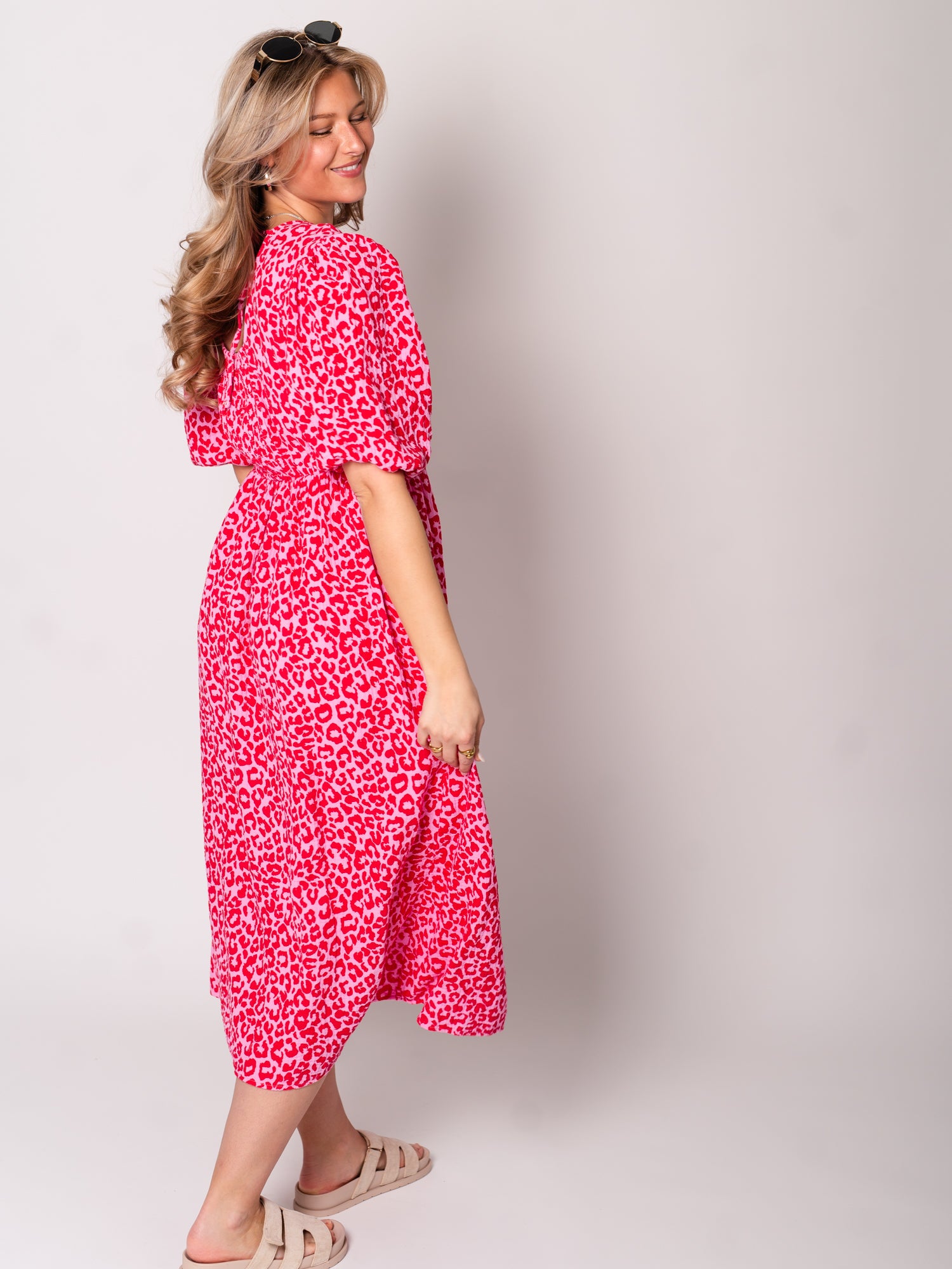 Amelia Musselin Kleid - Leo/Rosa/Rot