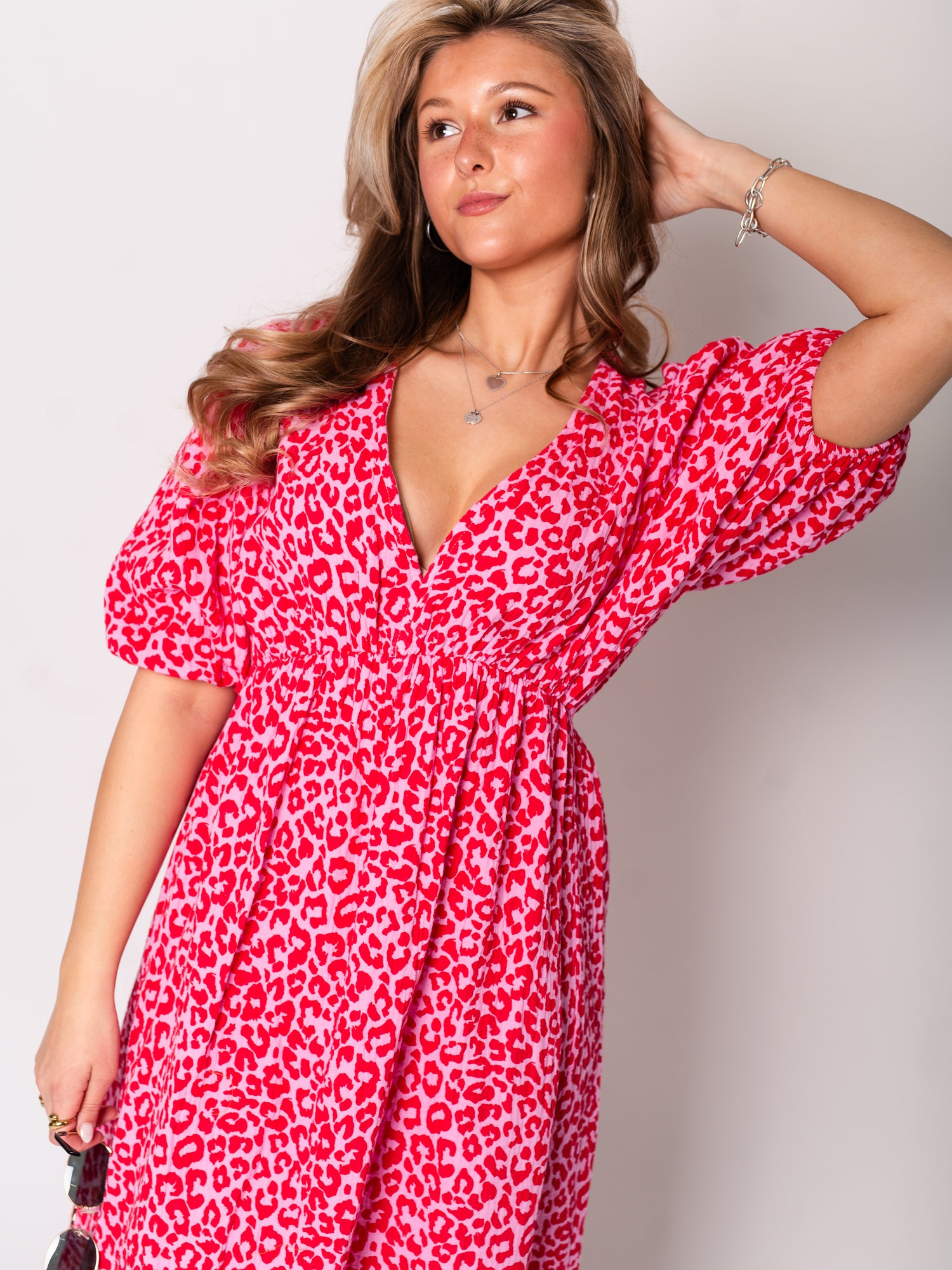 Amelia Musselin Kleid - Leo/Rosa/Rot