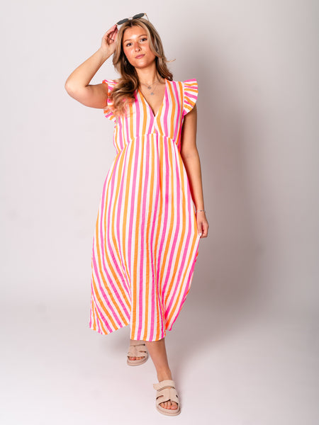 Leonora Musselin Kleid -  Streifen/Pink/Weiß