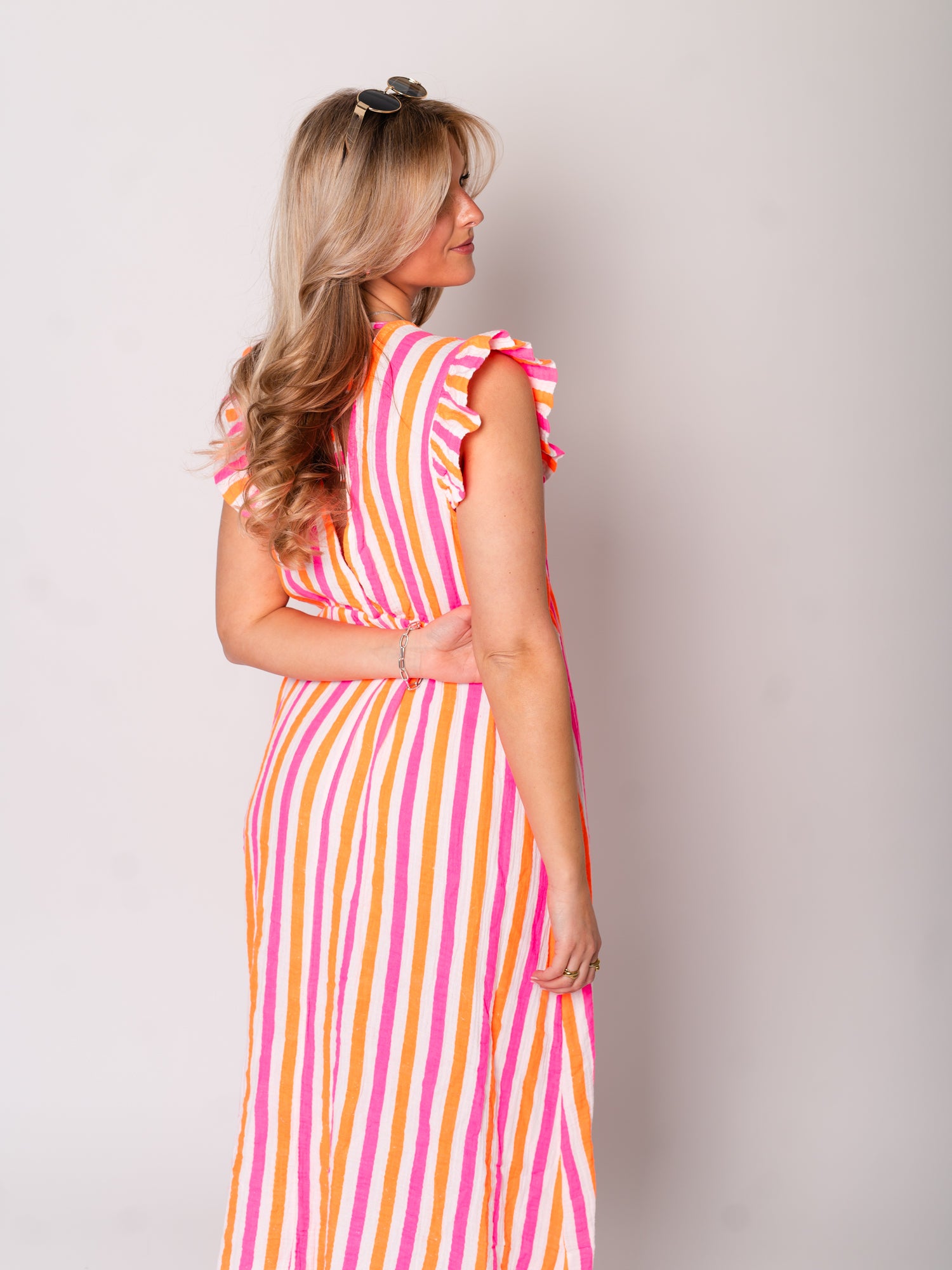 Leonora Musselin Kleid -  Streifen/Pink/Weiß