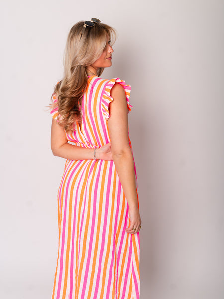 Leonora Musselin Kleid -  Streifen/Pink/Weiß