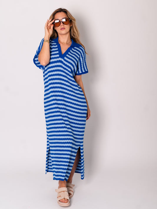 Midi Stripes Kleid - Azurblau